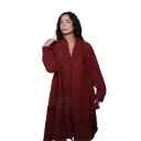 360 COTTON WOMAN COATIGAN OPEN FRONT LONGLINE BOILED WOOL FLEECE-KNIT FABRIC BURGUNDY