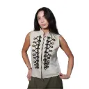 360 COTTON WOMAN VEST SLEEVLESS MILITARY STYLE EMBROIDED ZIP-UP OFF-WHITE