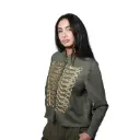360 COTTON WOMAN JACKET CROPPED EMBROIDED MILITARY STYLE OLIVE GREEN