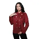 360 COTTON WOMAN JACKET FAUX SUEDE MILITARY STYLE BUTTONED EPAULETS SHOULDER STRAPS BURGUNDY