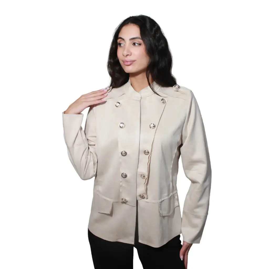 360 COTTON WOMAN JACKET FAUX SUEDE MILITARY STYLE BUTTONED EPAULETS SHOULDER STRAPS GREY