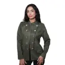 360 COTTON WOMAN JACKET FAUX SUEDE MILITARY STYLE BUTTONED EPAULETS SHOULDER STRAPS OLIVE GREEN
