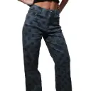 360 COTTON WOMAN PANT BLUE DENIM POLKA-DOT DARK NAVY  WIDE LEG HIGH WAISTED RISE