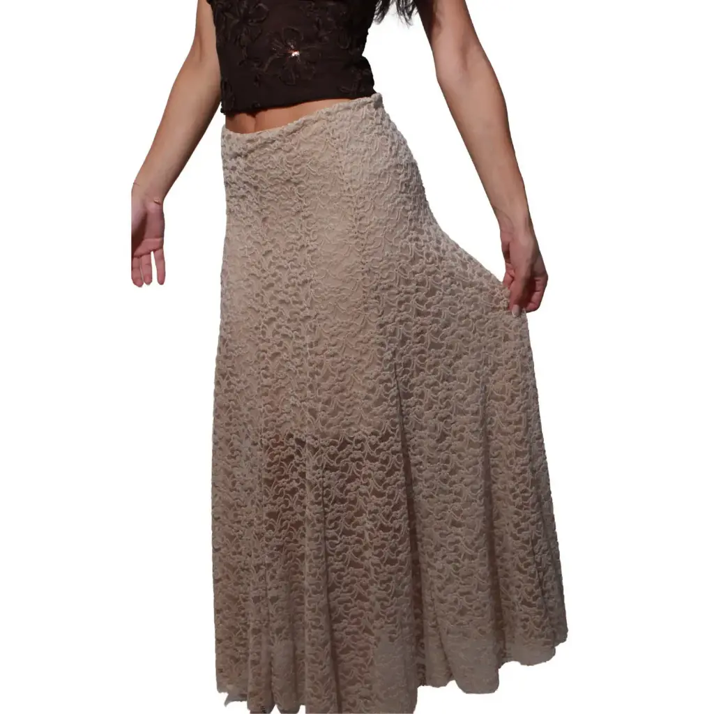 360 COTTON WOMAN SKIRT A-LINE BEIGE HIGH WAISTED RISE ELASTICATED WAIST-BAND BOUCLE-BLEND FABRIC