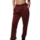 360 COTTON WOMAN PANT TAILORED HIGH WAISTED STRAIGHT LEG  BROWN LEATHER BELT ROUND BUCKLE FRONT PLEAT BURGUNDY