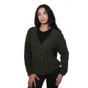 360 COTTON WOMAN CARDIGAN KNIT GOLD-TONE BUTTON FRONT CLOSURE SOFT BOUCLE-STYLE   FABRIC PUFFED SLEEVES OLIVE GREEN