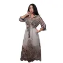 360 COTTON WOMAN DRESS PAISLEY PRINT POINTED COLLAR BUTTON FRONT CLOSURE WAIST WITH MATCHING TIE BELT  BEIGE & TAUPE