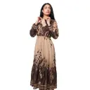 360 COTTON WOMAN DRESS BLOUSE ANIMAL PRINT DESIGN POINTED COLLAR BUTTON FRONT CLOSURE PUFFED SLEEVES BEIGE & BROWN
