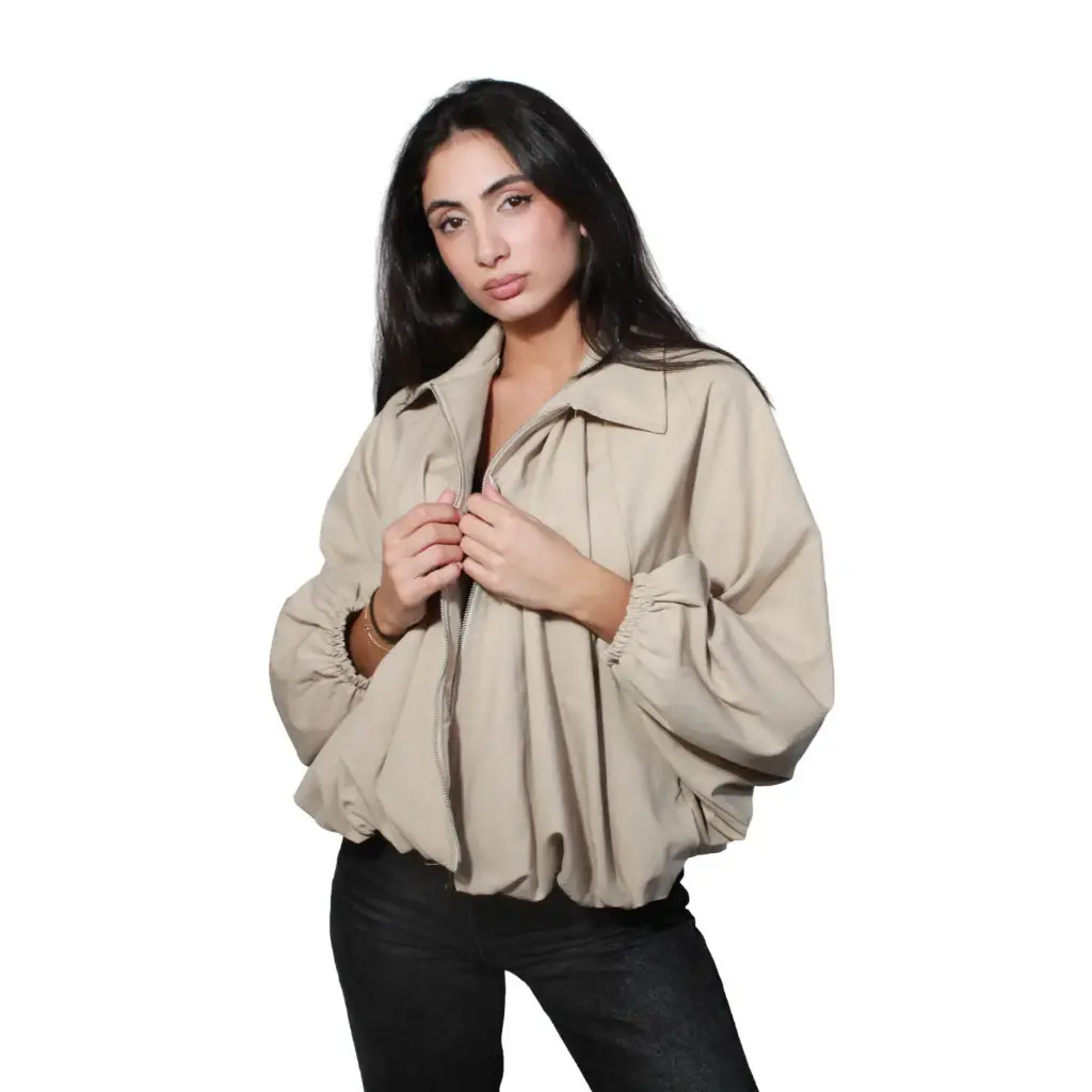 360 COTTON WOMAN JACKET LIGHTWEIGHT LOOSE OVERSIZED VOLUMINOUS SLEEVES ELASTICATED CUFFS ELASTIC HEM CHARCOAL GREY