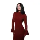 360 COTTON WOMAN DRESS LONG SLEEVE TEXTURED BODYCON HIGH NECK KEYHOLE BACK BURGUNDY