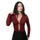 360 COTTON WOMAN TOP LONG SLEEVE DRAPED RUCHED WITH BROOCH DETAIL BURGUNDY