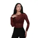 360 COTTON WOMAN TOP LONG SLEEVE TEXTURED KNIT BURGUNDY