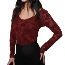 360 COTTON WOMAN TOP DRAPED NECK LONG SLEEVE FLORAL LACE PATTERN RASPBERRY PINK