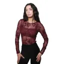 360 COTTON WOMAN TOP LONG SLEEVE FLORAL LACE PATTERN BURGUNDY