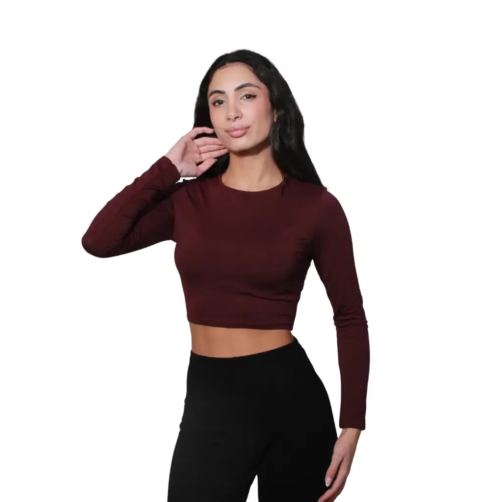 360 COTTON WOMAN TOP CREW-NECK T-SHIRT BASIC KNIT BURGUNDY