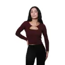 360 COTTON WOMAN TOP LONG SLEEVE RIBBED KNIT WITH DECORATIVE CHAIN BUCKLE BURGUNDY