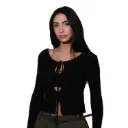 360 COTTON WOMAN CARDIGAN CROPPED RIBBED KNIT  FRONT LACE-UP DETAIL CHARCOAL GERY