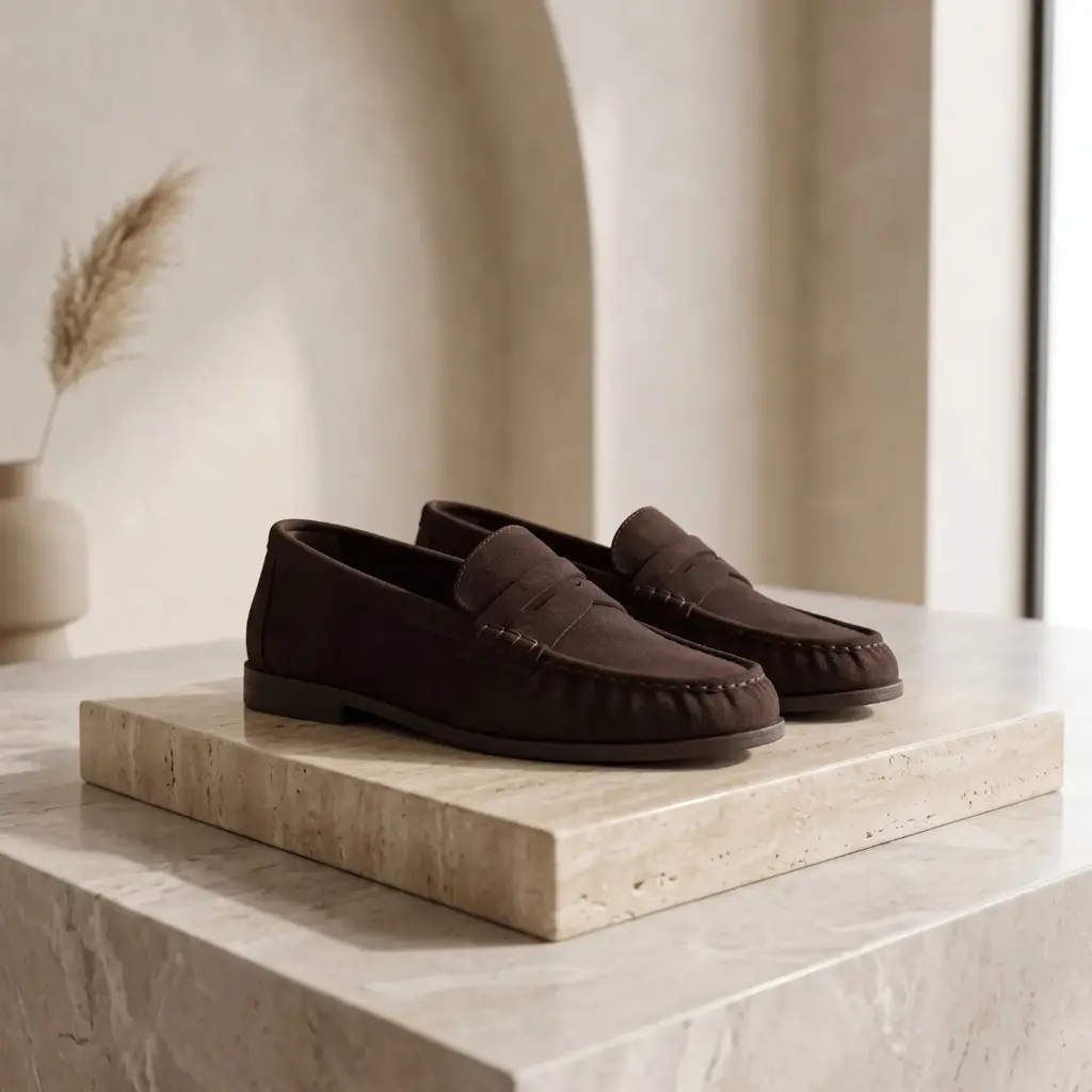 360 COTTON WOMAN SHOES PENNY LOAFER SUEDE DARK CHOCOLATE 37