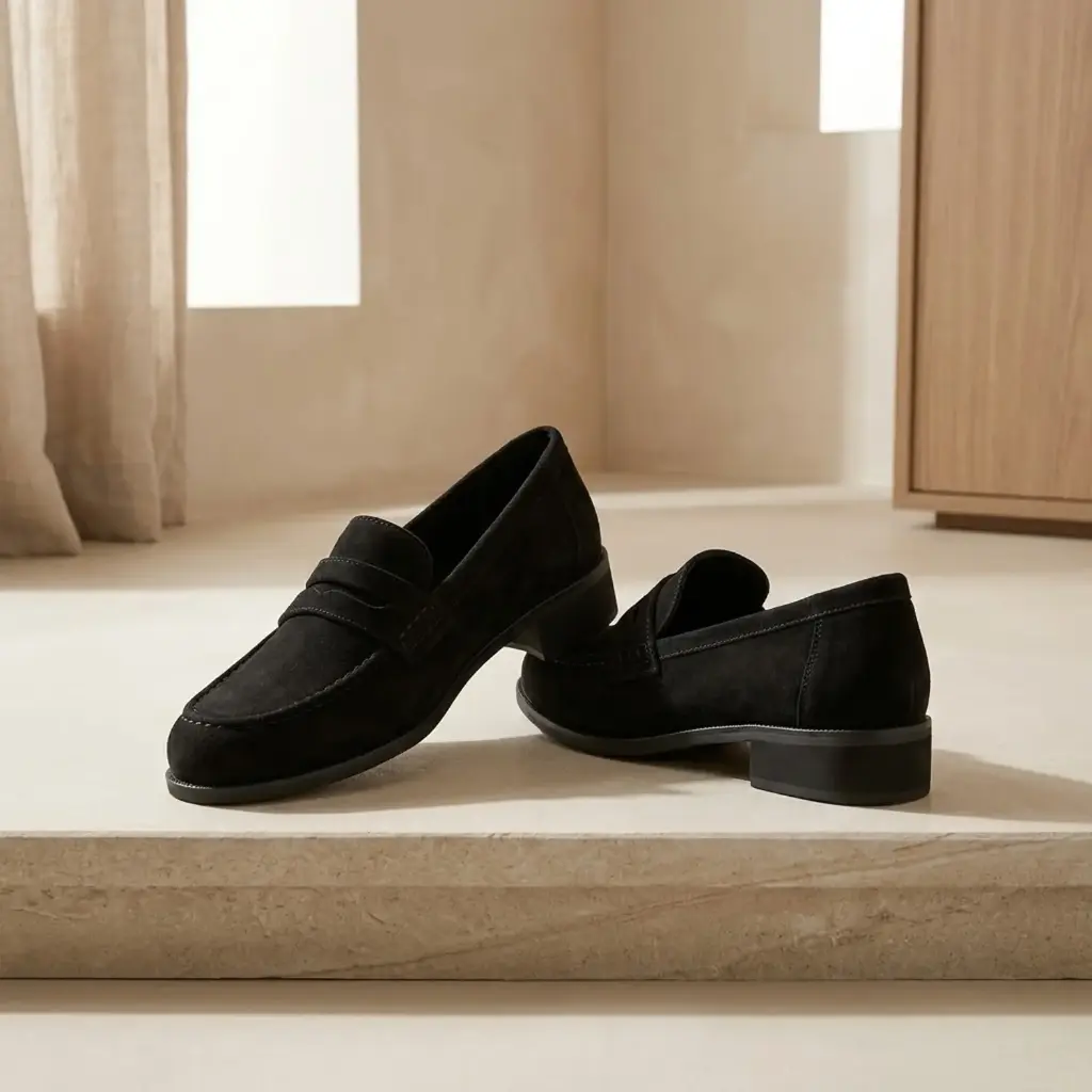 360 COTTON WOMAN SHOES PENNY LOAFER SUEDE BLACK 37
