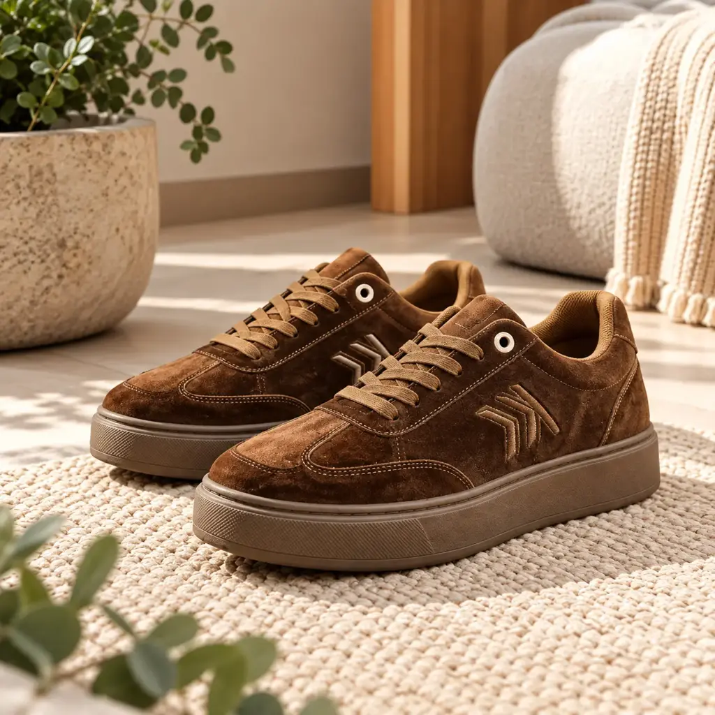 360 COTTON WOMAN SHOES PLATFORM SNEAKER DOUBLE-CHEVRON SUEDE BROWN 37