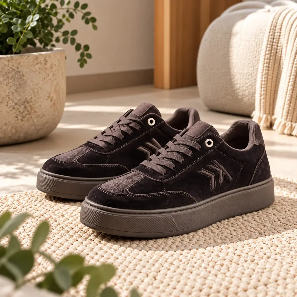 360 COTTON WOMAN SHOES PLATFORM DOUBLE-CHEVRON SNEAKER BLACK AND CHARCOAL 37