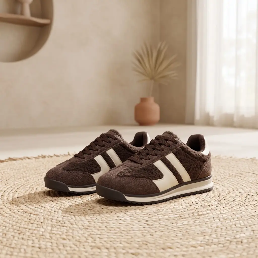 360 COTTON WOMAN SHOES RUNNER SNEAKER BOLD WHITE DOUBLE-CHEVRON SUEDE CHOCOLATE BROWN 37