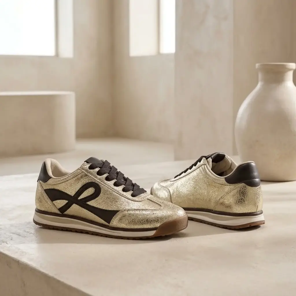 360 COTTON WOMAN SHOES RUNNER SNEAKER METALLIC GOLD-TONE LEATHER 37