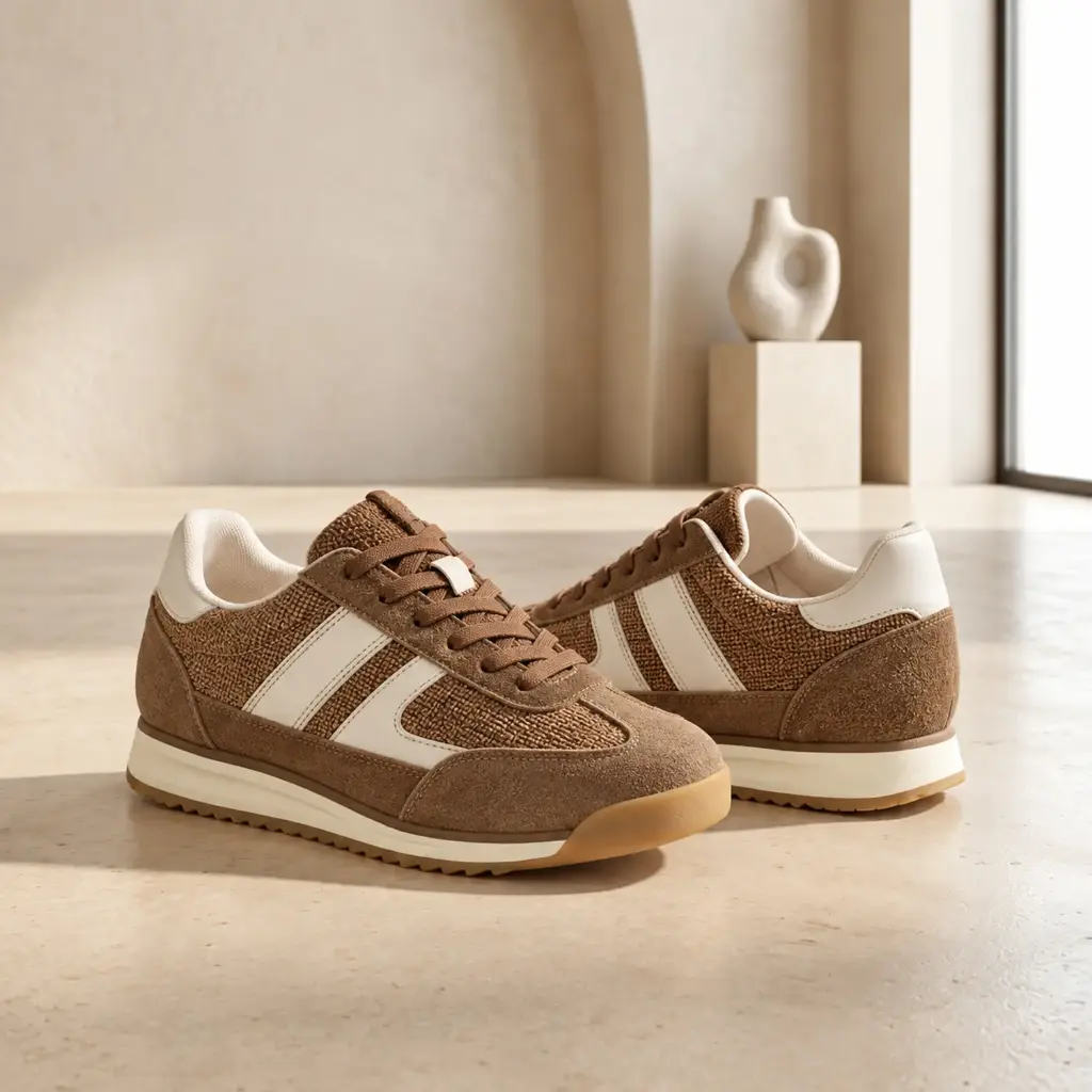 360 COTTON WOMAN SHOES LACE-UP SNEAKERS BROWN UPPER METALLIC SILVER SIDE PANEL 37