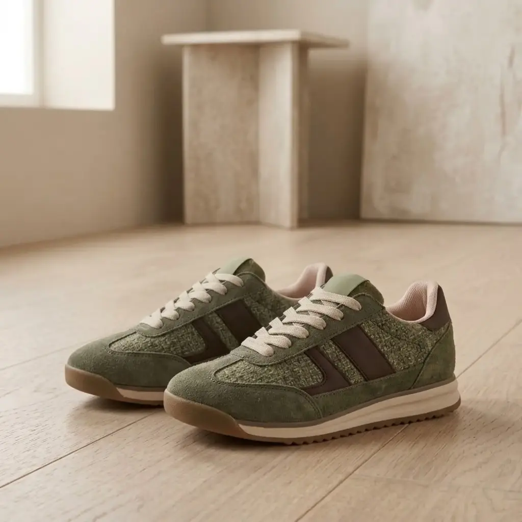 360 COTTON WOMAN SHOES Casual Lace-Up Low-Top Sneakers OLIVE GREEN 37