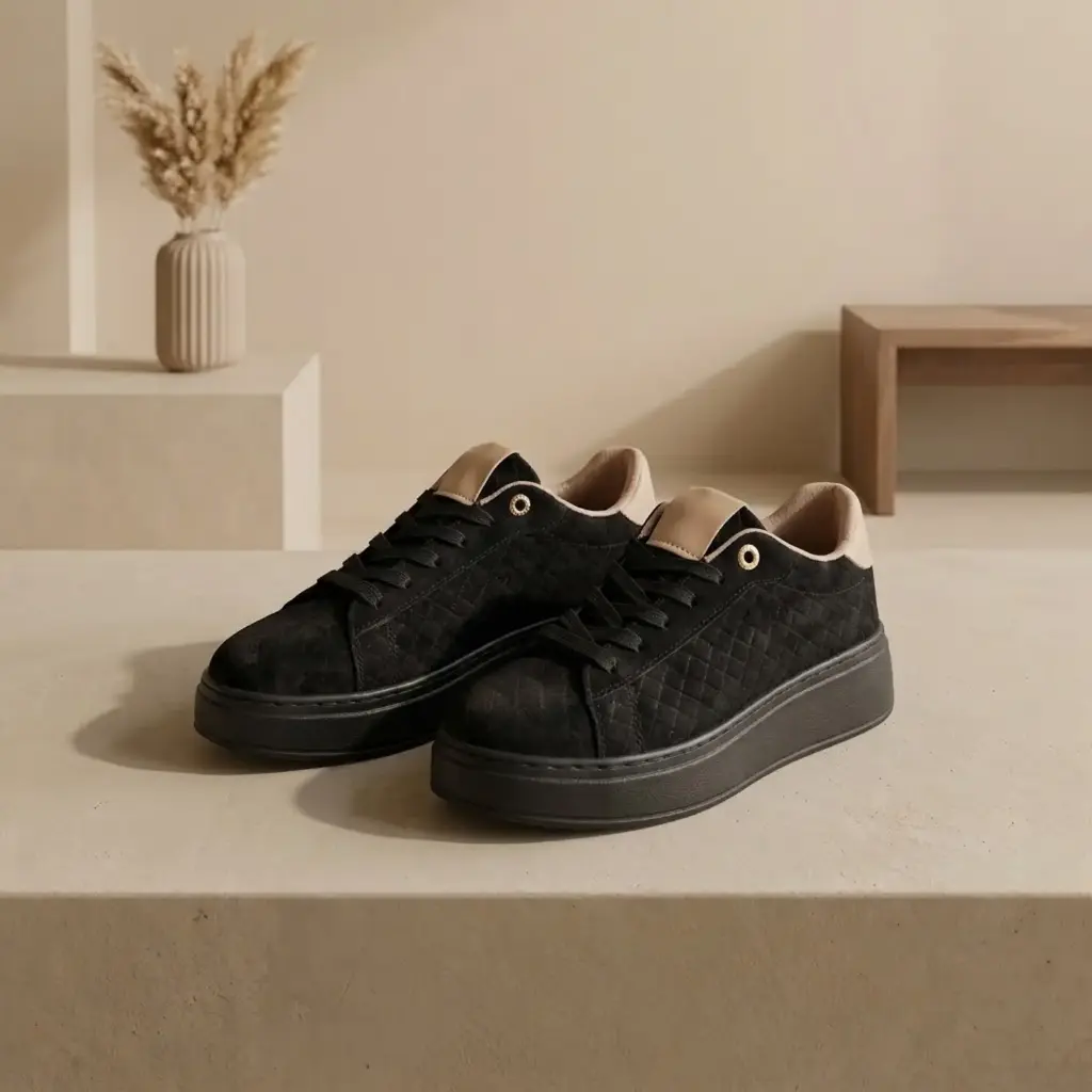 360 COTTON WOMAN SHOES Low-Top Lace-Up Casual Sneakers BLACK 37
