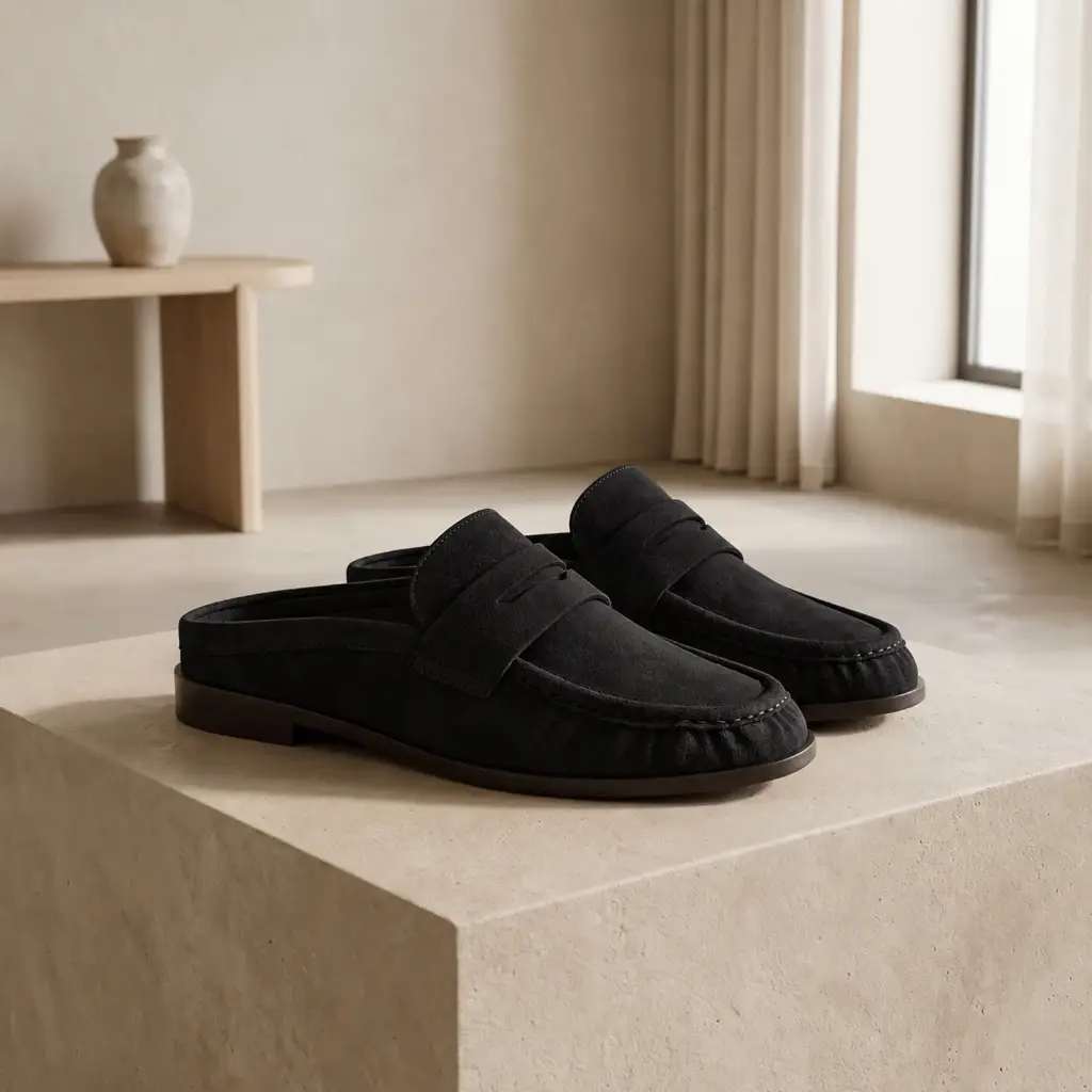 360 COTTON WOMAN SHOES MOCASSIN LOAFER OPEN BACK ROUNDED TOE CHUNCKY BLACK WEDGE SOLE BLACK 37