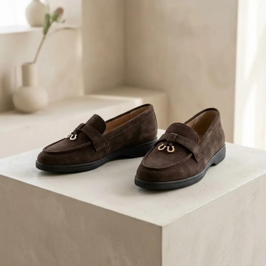 360 COTTON WOMAN SHOES LOAFER ROUNDED TOE STRAP AND METAL BUCKLE FLAT RUBBER SOLE SUEDE BLACK 37