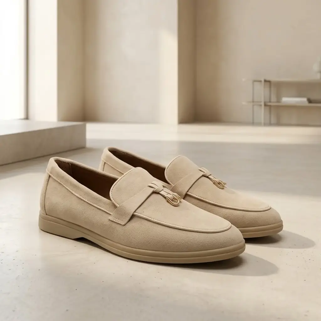 360 COTTON WOMAN SHOES LOAFER ROUNDED TOE SUEDE SLIP-ON DESIGN METALLIC BUCKLE LOW FLAT SOLE IVORY 37