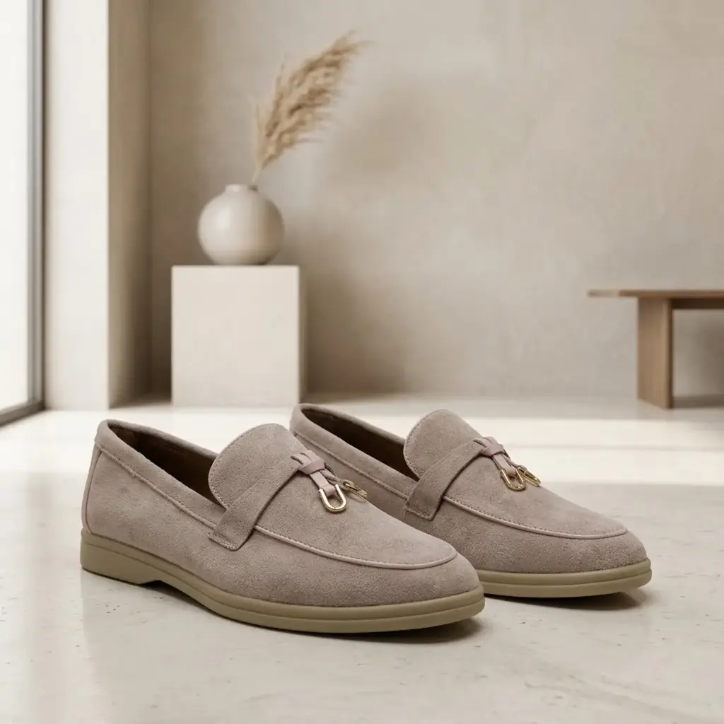 360 COTTON WOMAN SHOES LOAFER ROUNDED TOE SLIP-ON DESIGN METALLIC BOW SUEDE TAUPE 37