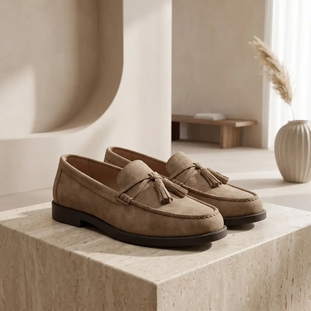 360 COTTON WOMAN SHOES LOAFER SUEDE ROUNDED TOE DECORATIVE BOW SLIP-ON DESIGN LOW FLAT SOLE BEIGE/TAUPE 37