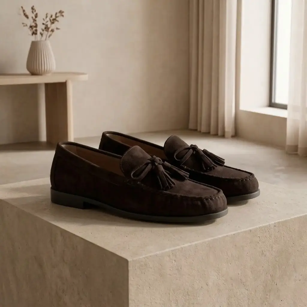 360 COTTON WOMAN SHOES LOAFER SUEDE ROUNDED TOE DECORATIVE BOW SLIP-ON DESIGN LOW FLAT SOLE BROWN 37