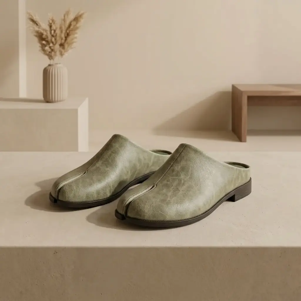 360 COTTON WOMAN SHOES MULE LOAFER BACKLESS ROUNDED SQUARE TOE LOW FLAT SOLE SUEDE OLIVE GREEN 37