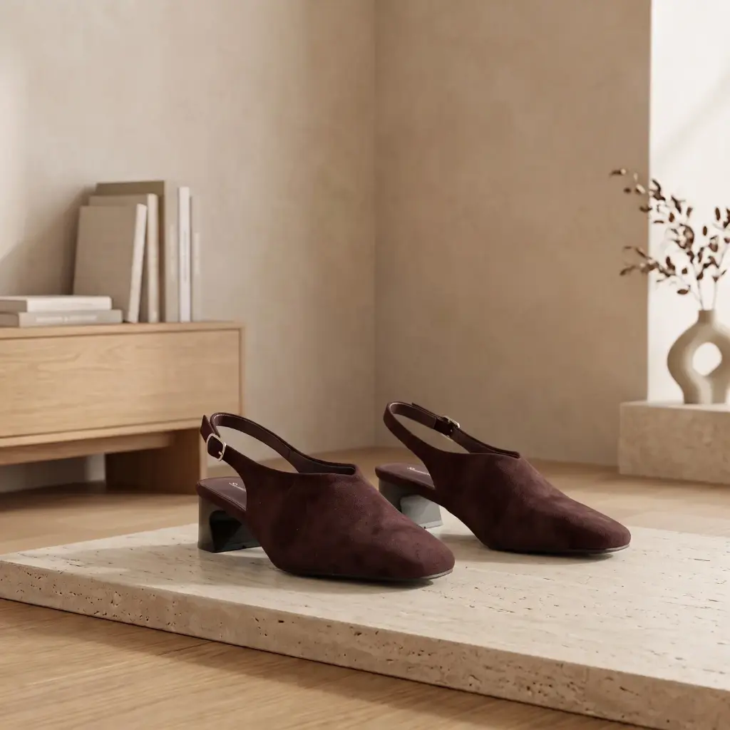 360 COTTON WOMAN SHOES FLAT SLINGBACK ROUNDED TOE ADJUSTABLE ANKLE STRAP OPEN HEEL SUEDE BROWN 37