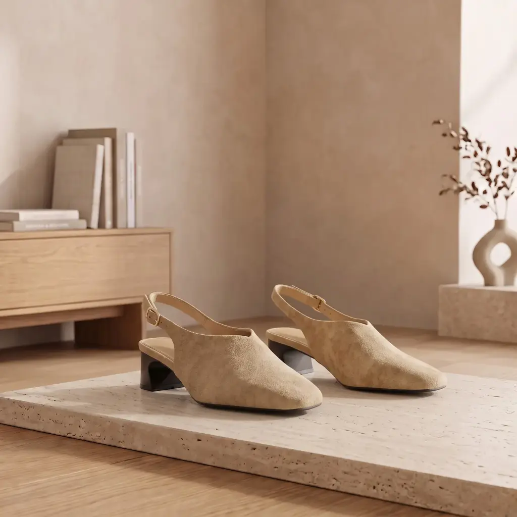 360 COTTON WOMAN SHOES FLAT SLINGBACK POINTED TOE OPEN HEEL ADJUSTABLE DOUBLE ANKLE STRAPS BEIGE/TAUPE 37