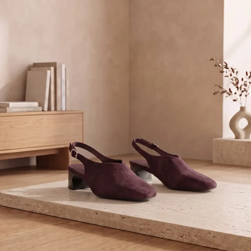 360 COTTON WOMAN SHOES FLAT SLINGBACK 1 OPEN TOE ADJUSTABLE ANKLE STRAP LOW FLAT SOLE SUEDE BURGUNDY 37