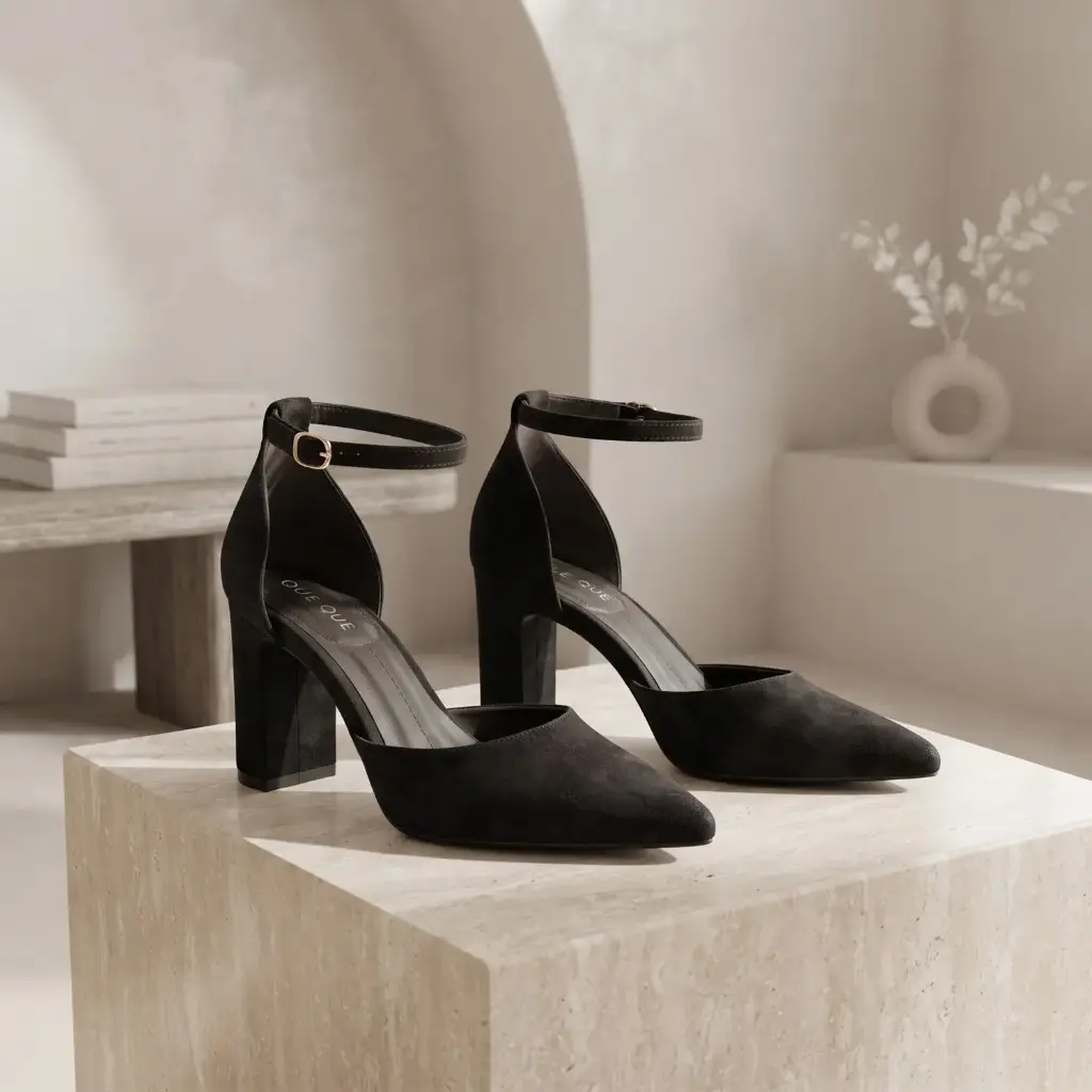 360 COTTON WOMAN SHOES SLIM HIGH HEEL LEATHER/SUEDE OPEN TOE POINTED FRONT ADJUSTABLE ANKLE STRAP BLACK 37