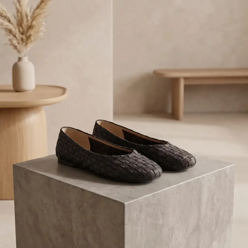 360 COTTON WOMAN SHOES flat ballet rounded almond toe low flat sole woven-texture black 37