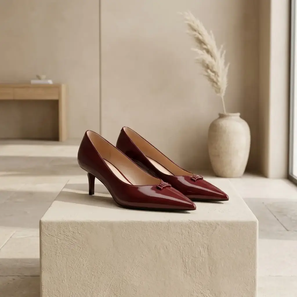 360 COTTON WOMAN SHOES pumps leather pointed-toe glossy finish low cut vamp medium height stiletto heel burgundy 37
