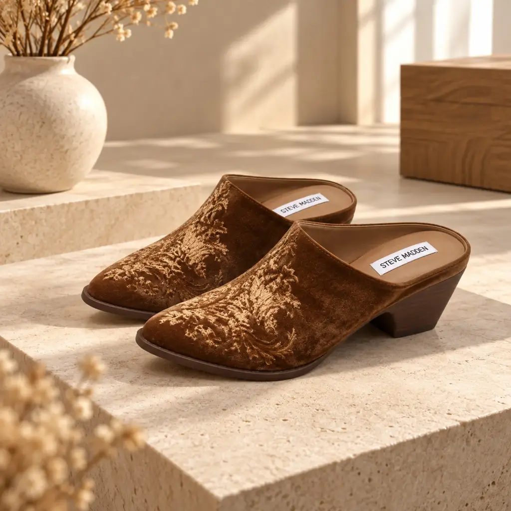 360 COTTON WOMAN SHOES mules open back slip-on low flat heel ornate embellishment on the upper bronze 37