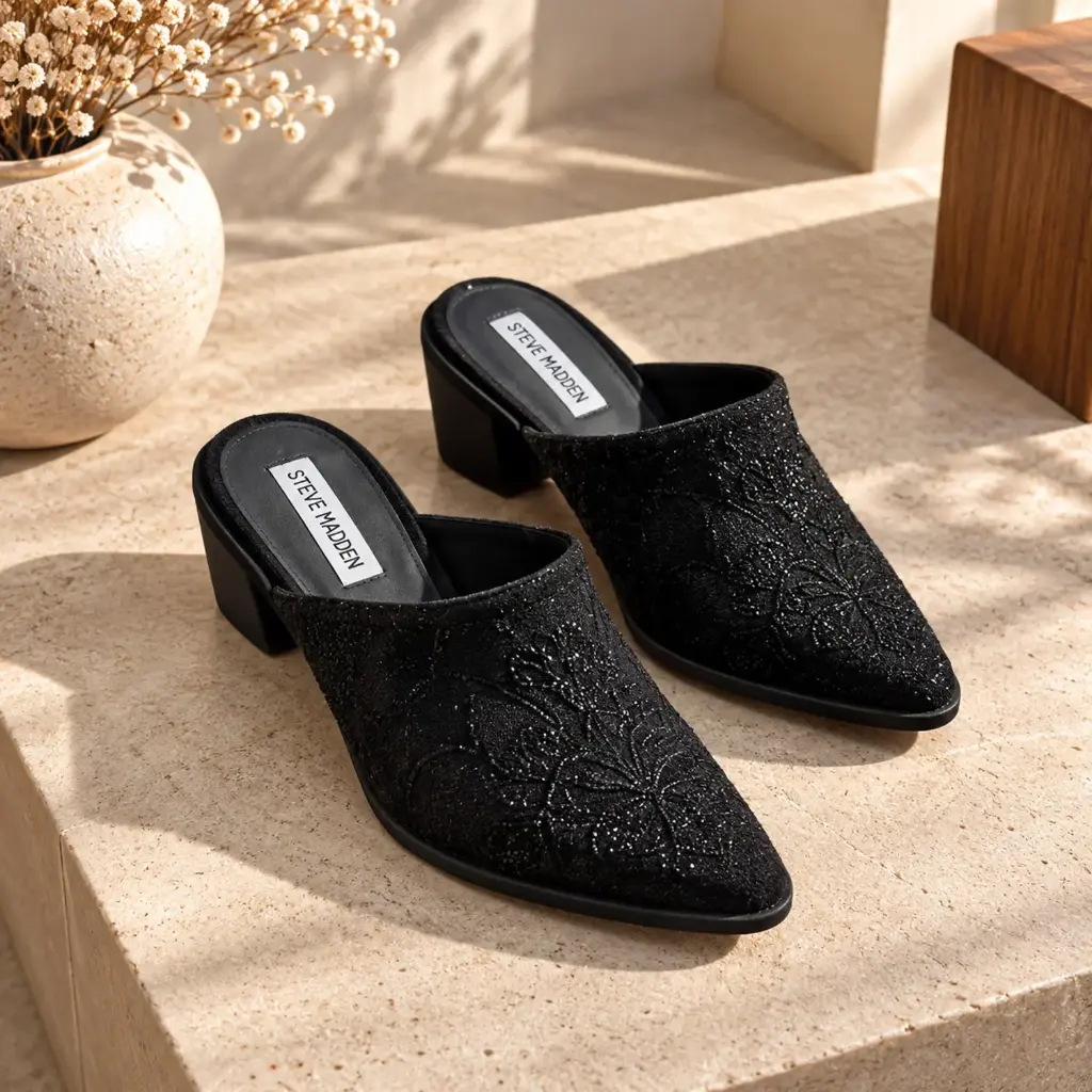 360 COTTON WOMAN SHOES mules open back slip-on low flat heel ornate embellishment on the upper black 37