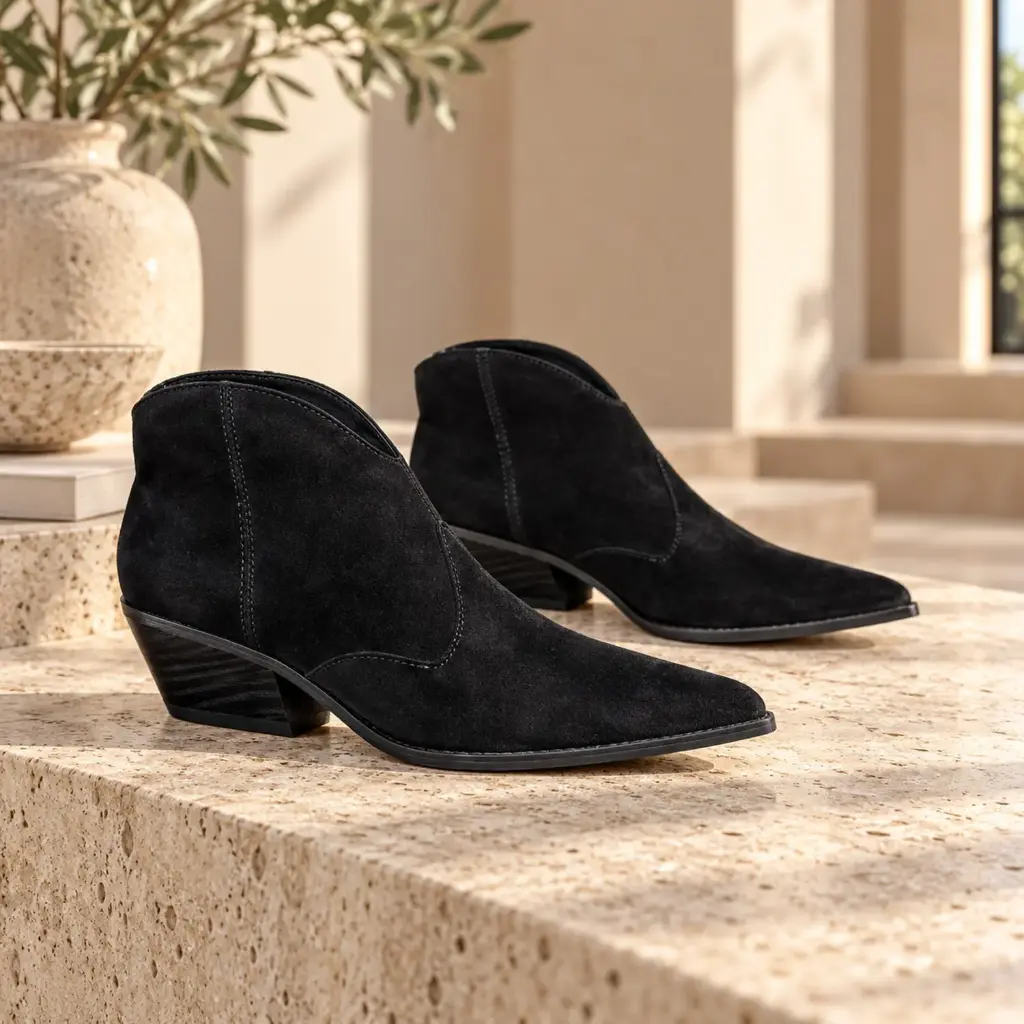 360 COTTON WOMAN SHOES BOOTS ANKLE POINTED TOE SIDE ZIPPER LOW BLOCK HEEL SUEDE BLACK 37