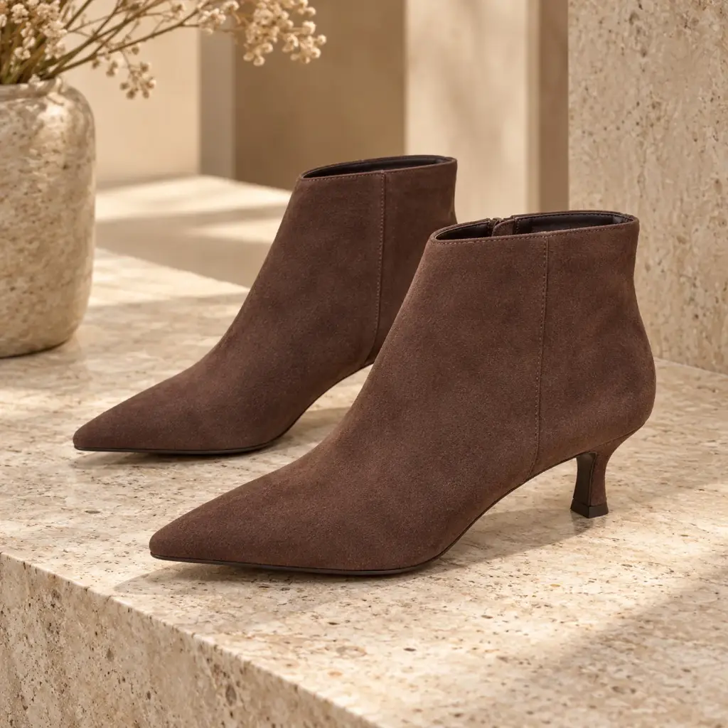 360 COTTON WOMAN SHOES BOOTS ANKLE POINTED TOE FITTED SHAFT SLIM HIGH STILETTO HEEL SUEDE BROWN 37