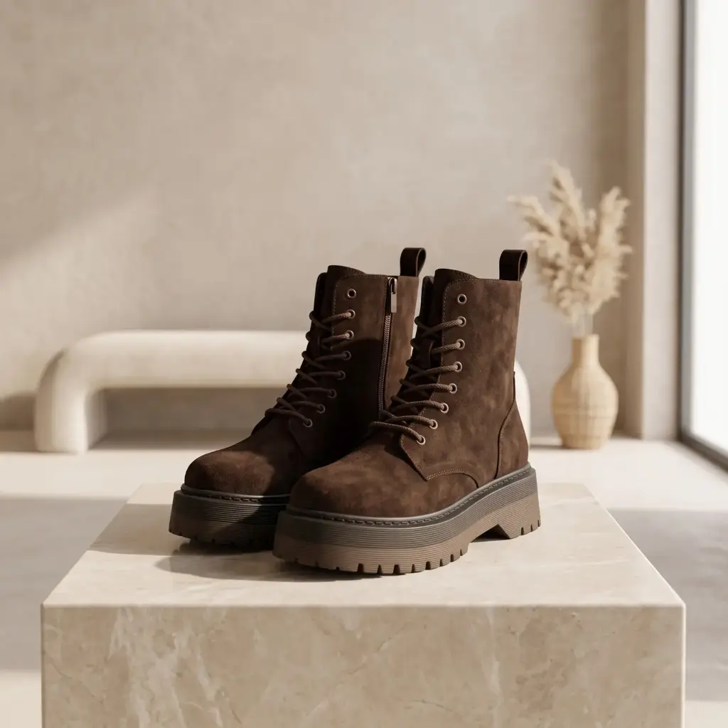 360 COTTON WOMAN SHOES BOOTS ANKLE LACE-UP PADDED COLLAR ROUNDED TOE DARK LACES THICK RUBBER LUG SOLE  SUEDE MUSTARD/TAN 37