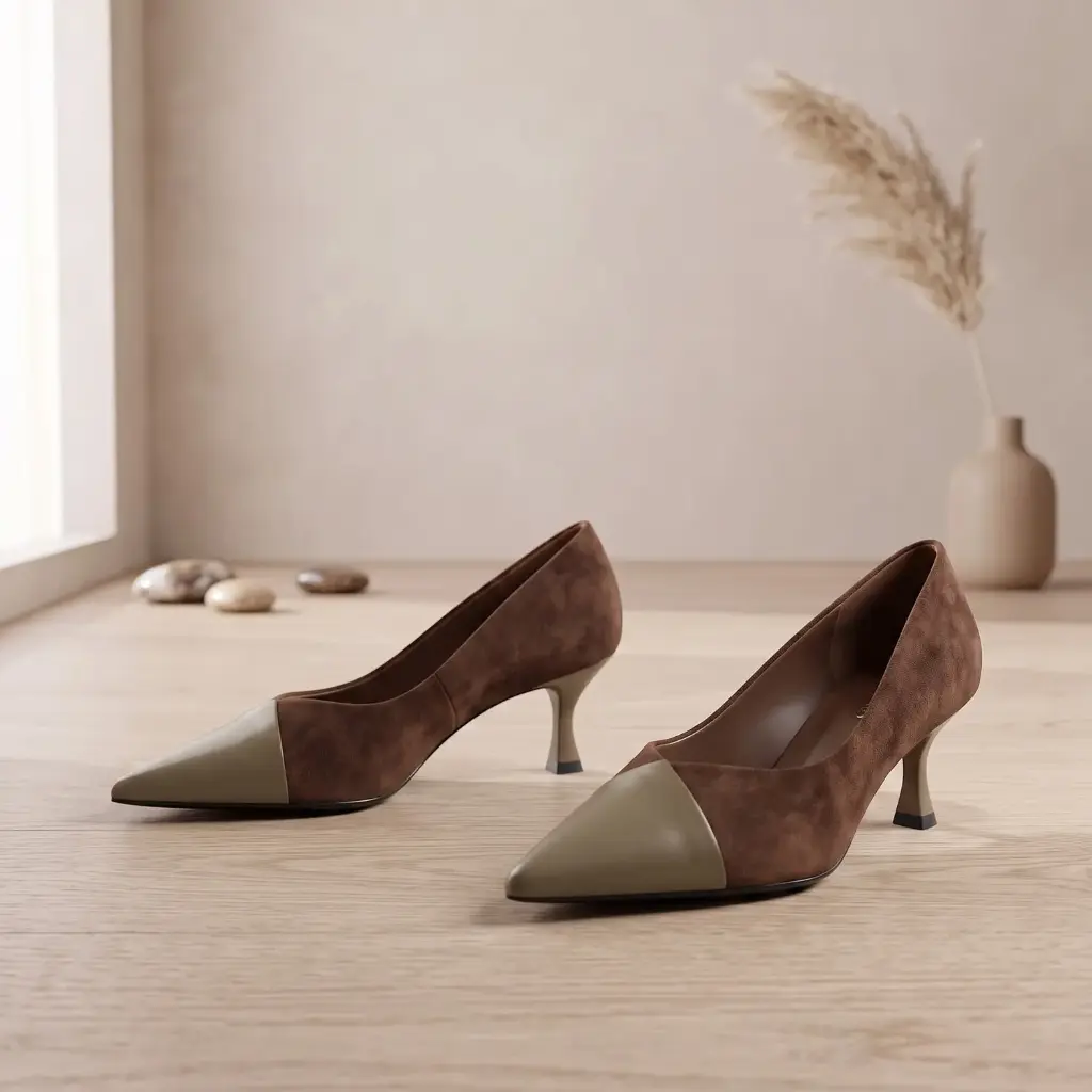 360 COTTON WOMAN SHOES PUMPS POINTED TOE LOW CUT VAMP SMOOTH UPPER SLIM KITTEN HEEL SUEDE BROWN 37