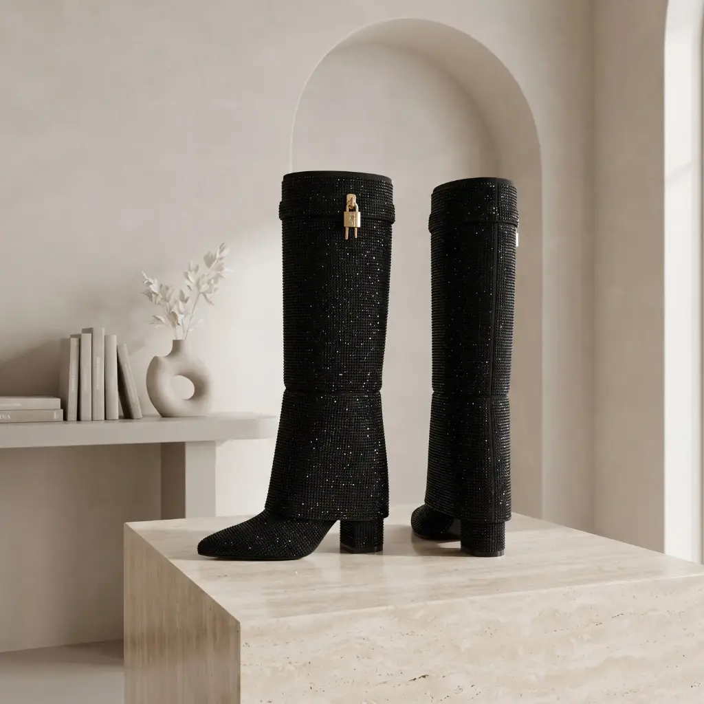360 COTTON WOMAN SHOES BOOTS KNEE-HIGH TALL FITTED SHAFT SIDE ZIPPER SLIM HIGH HEEL SUEDE BLACK 37